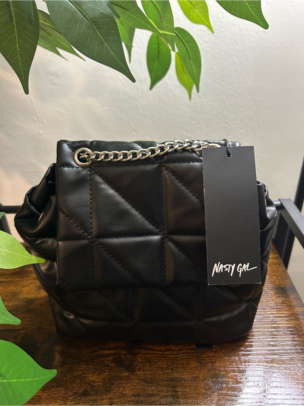 Nasty Gal Black Quilted Mini Chain Book Bag Purse
